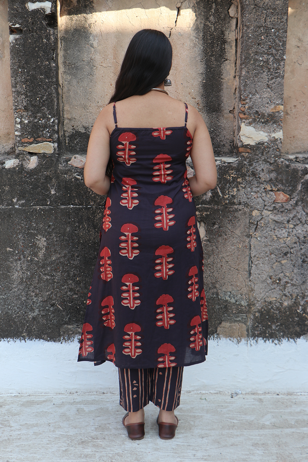 Rust & Indigo Mushroom Print Suit Set with Dupatta