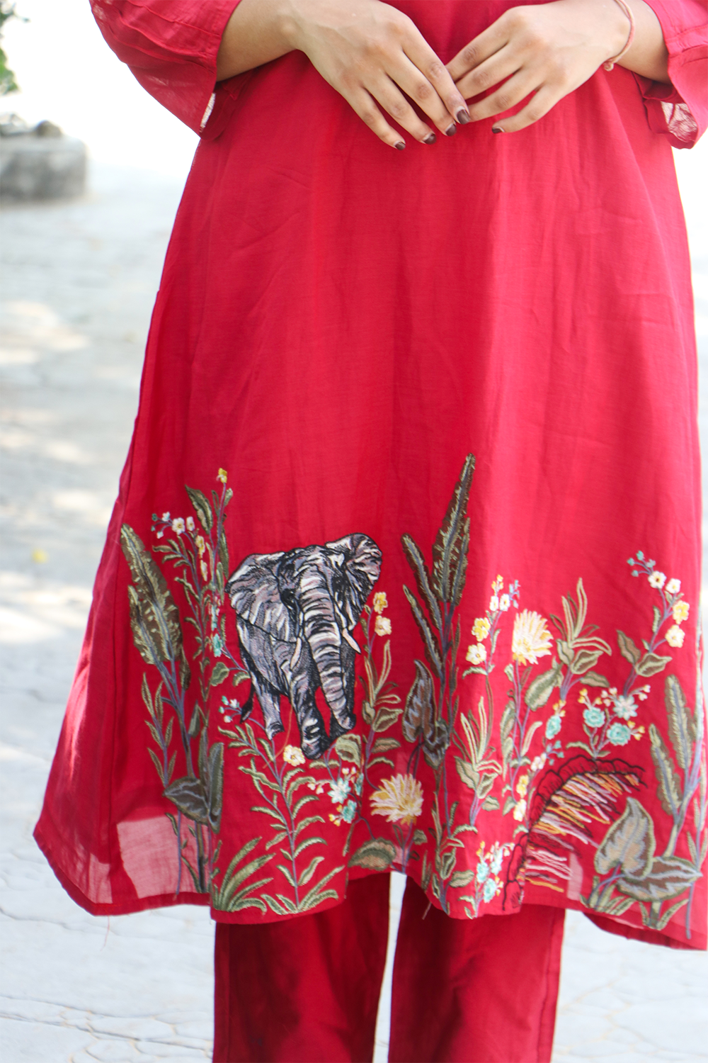 Wine Red Embroidered Modal Silk Kurta Pant Set with Dupatta