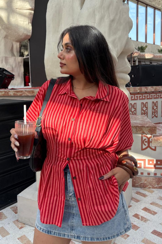 Scarlet Coral Stripe Corset Shirt.