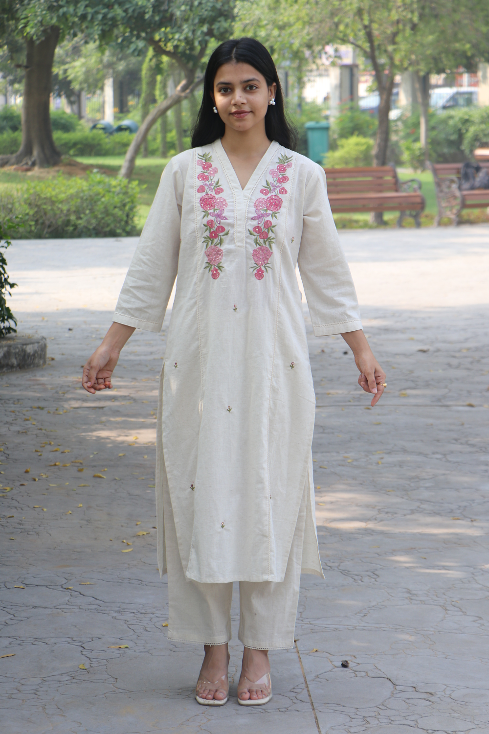 Moon Flower Cotton Kurta-Pant Set with Dupatta