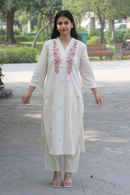 Moon Flower Cotton Kurta-Pant Set with Dupatta