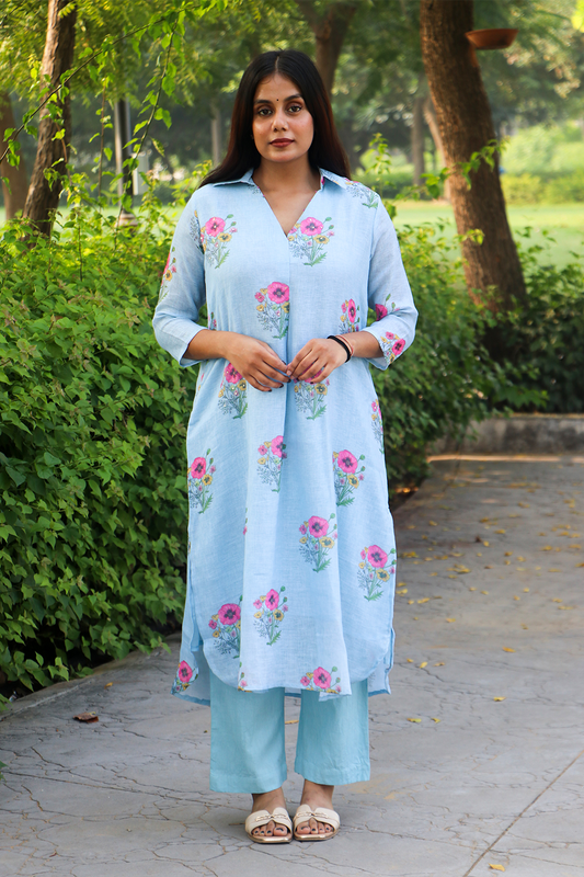 Blue Valley Linen-Cotton Co-ord Set