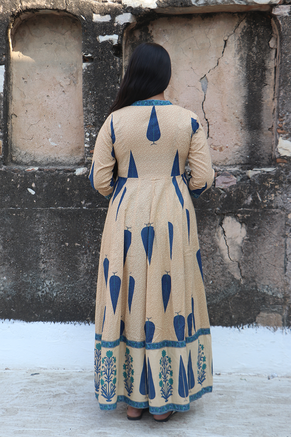 Indigo Breeze Printed Cotton Anarkali-Pant Set with Dupatta