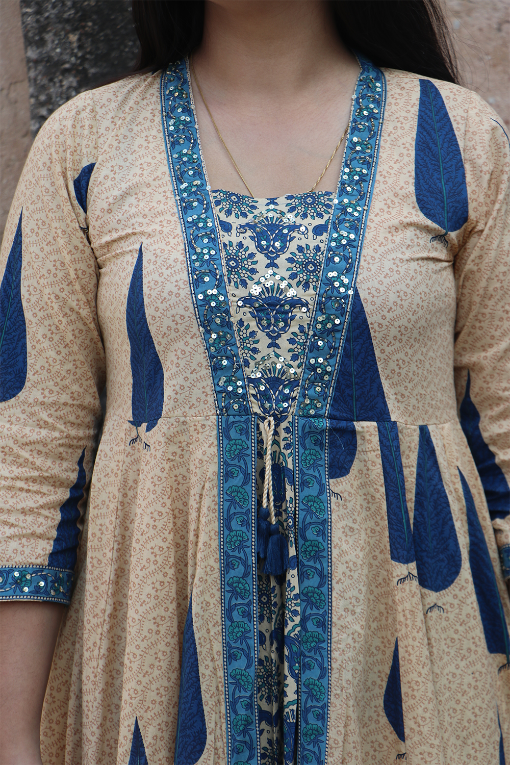 Indigo Breeze Printed Cotton Anarkali-Pant Set with Dupatta