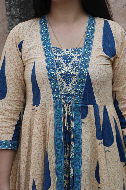 Indigo Breeze Printed Cotton Anarkali-Pant Set with Dupatta