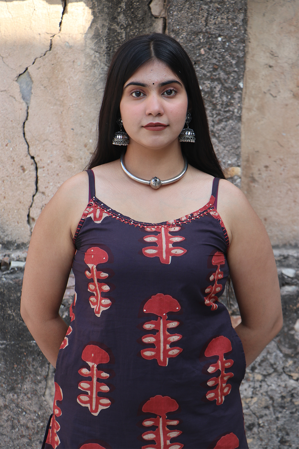 Rust & Indigo Mushroom Print Suit Set with Dupatta