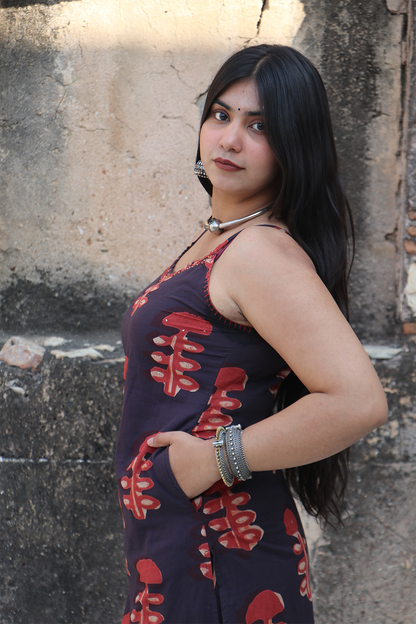 Rust & Indigo Mushroom Print Suit Set with Dupatta