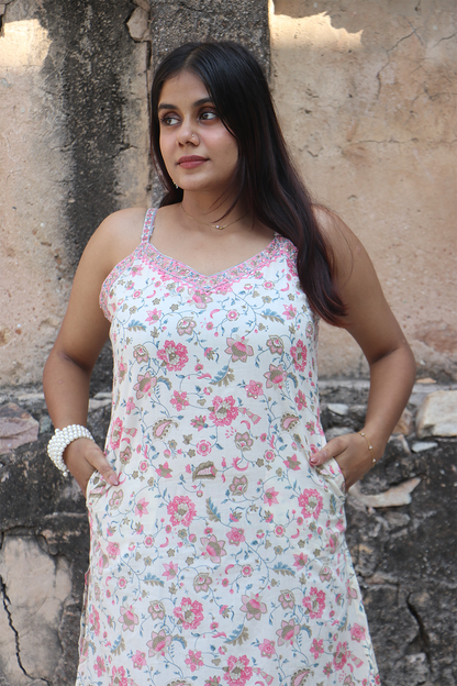 Pink Floral Cotton Straight-Fit Kurta Set with Dupatta