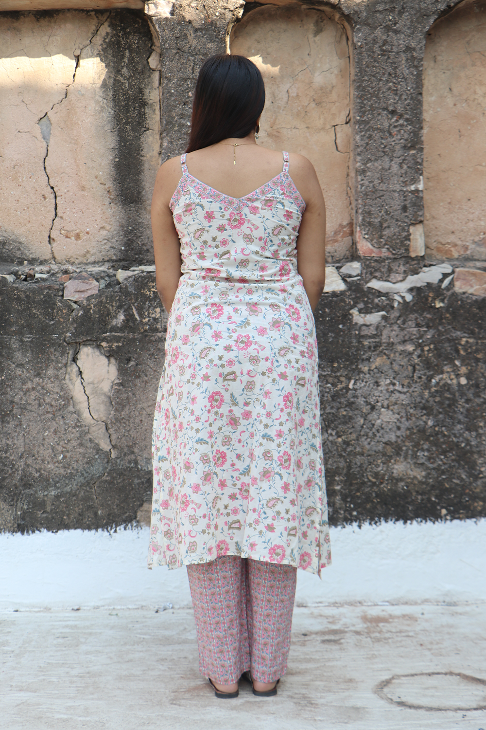 Pink Floral Cotton Straight-Fit Kurta Set with Dupatta