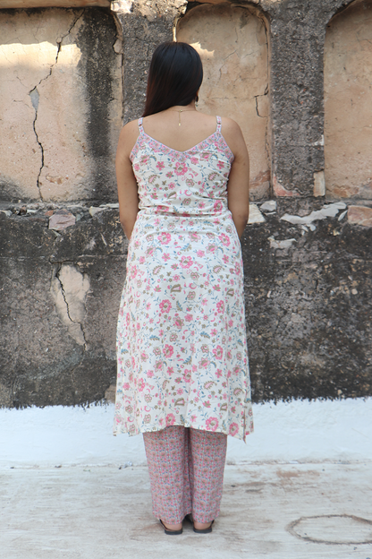 Pink Floral Cotton Straight-Fit Kurta Set with Dupatta