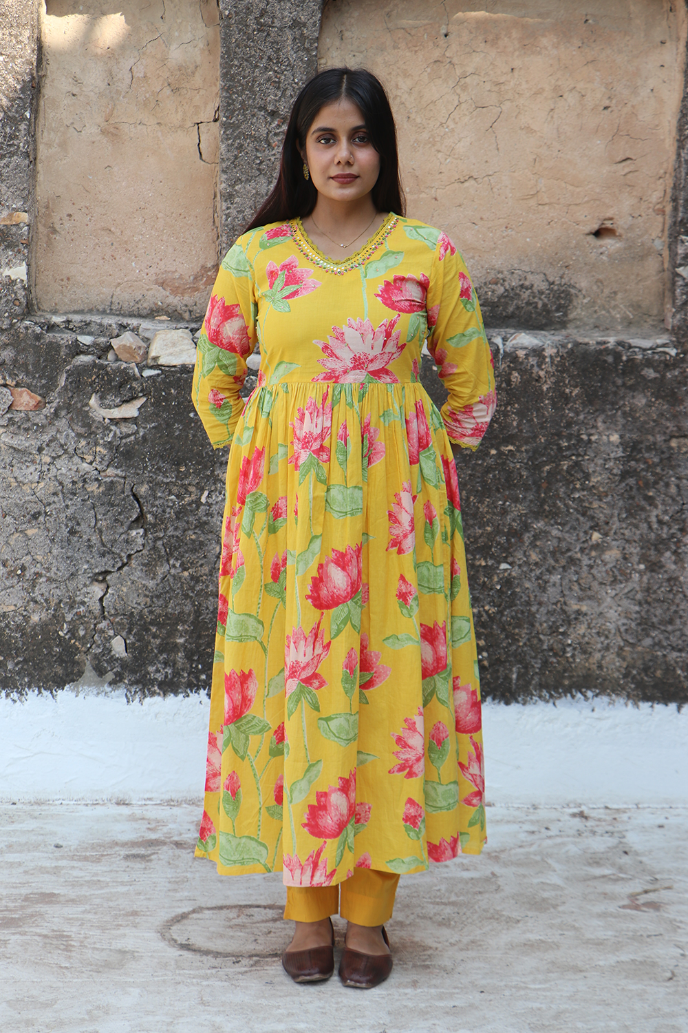 Sunshine Lotus Cotton Kurta Pant Set with Dupatta