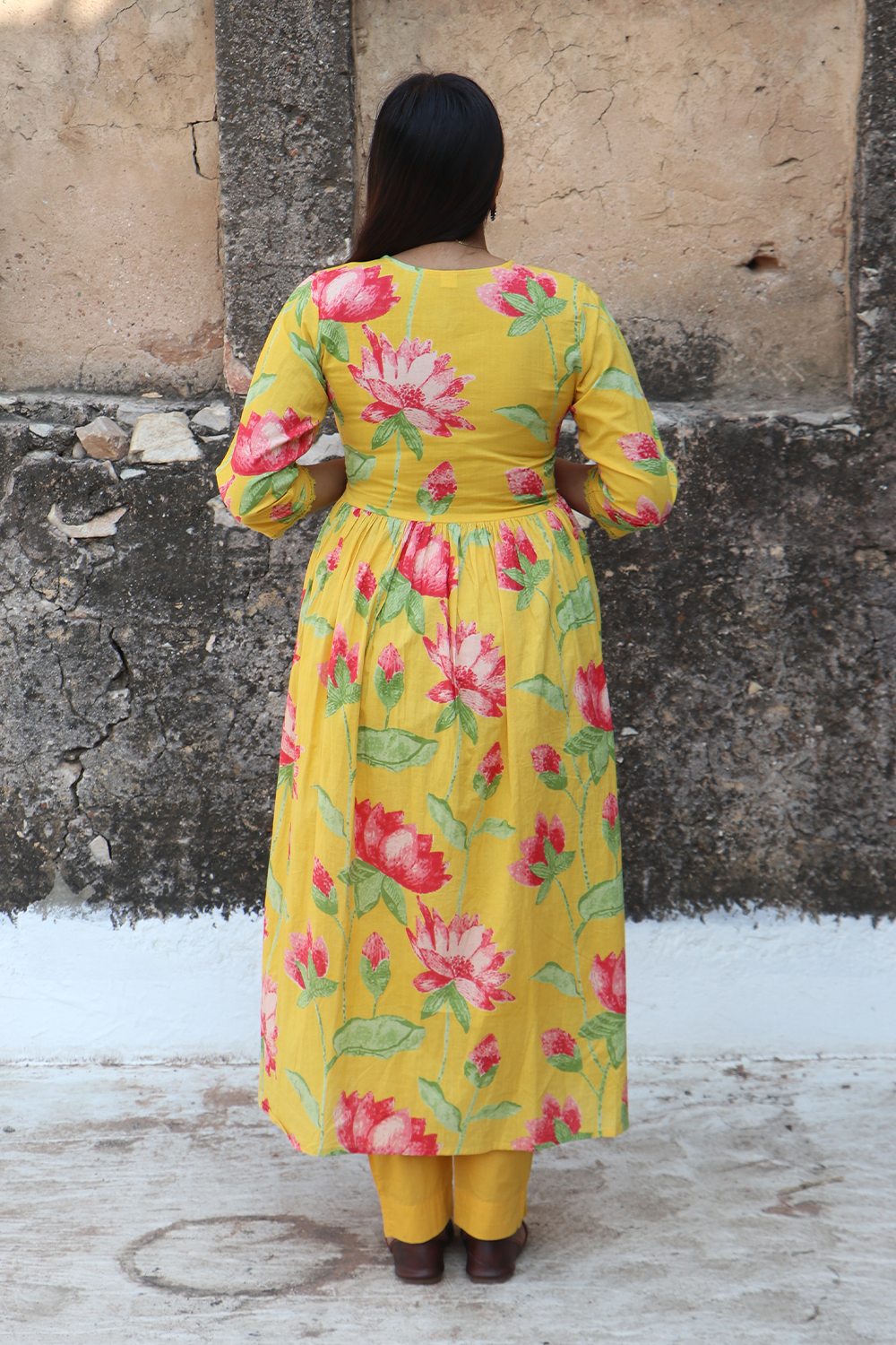 Sunshine Lotus Cotton Kurta Pant Set with Dupatta