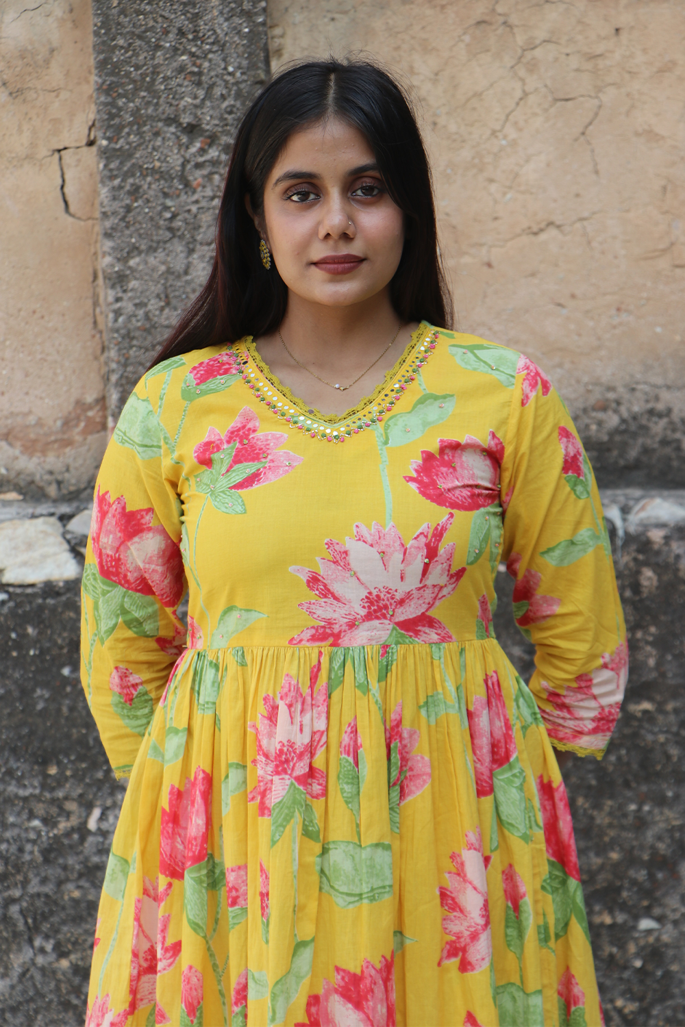 Sunshine Lotus Cotton Kurta Pant Set with Dupatta