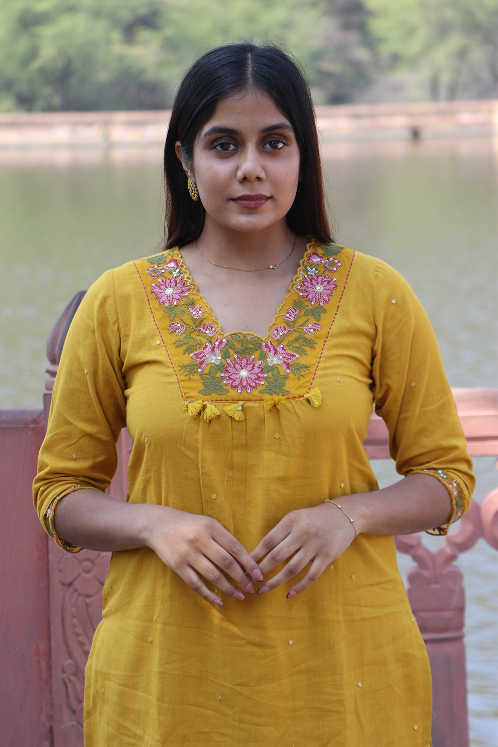 Mustard Glow Cotton Kurta Pant Set with Dupatta