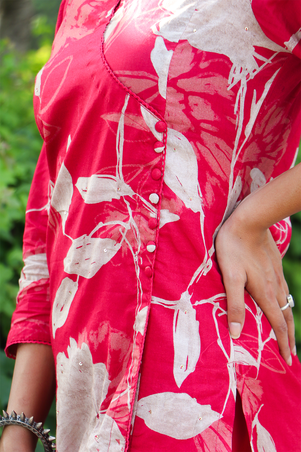 Pink Cotton Angrakha Kurta-Pant Set with Dupatta