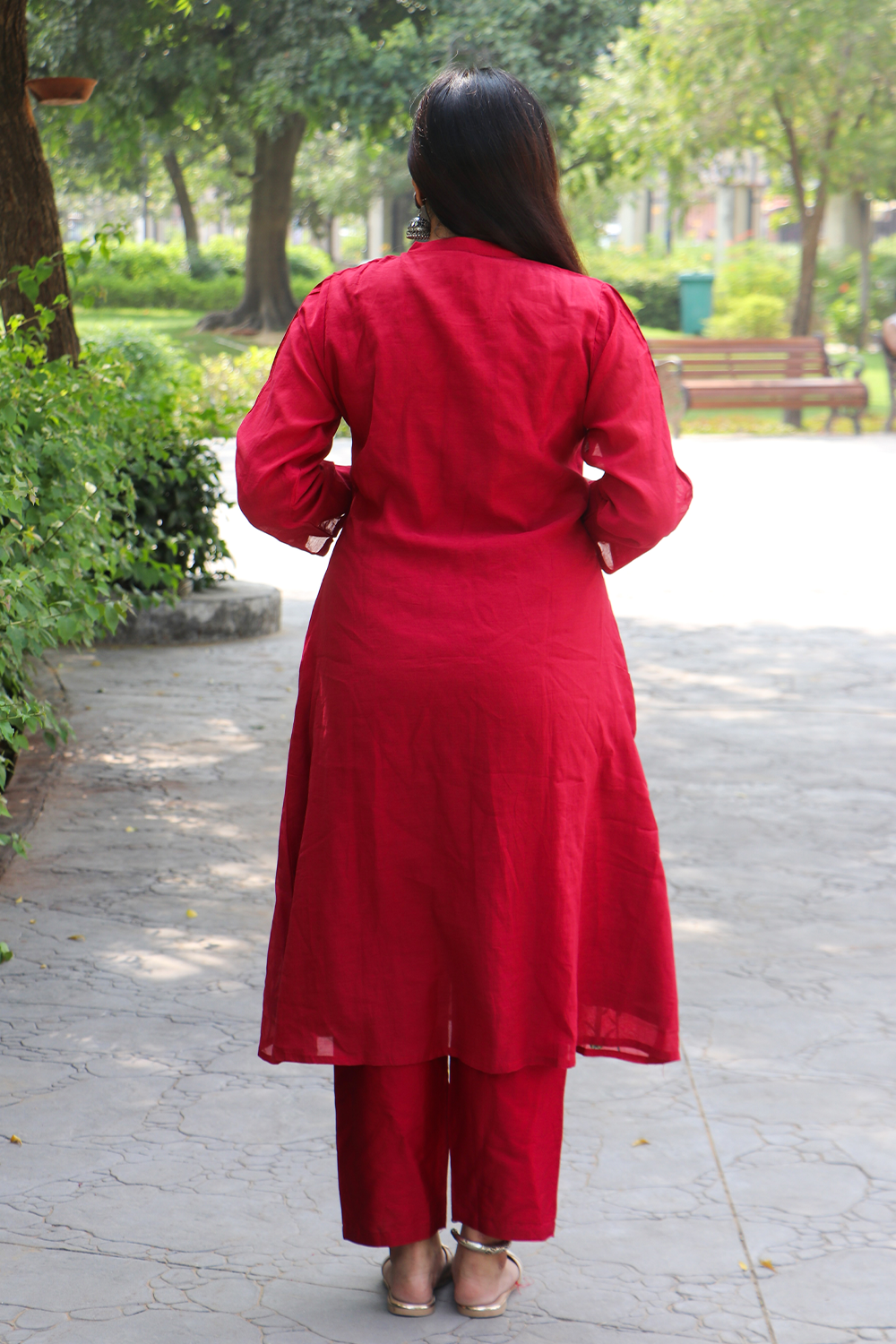 Wine Red Embroidered Modal Silk Kurta Pant Set with Dupatta