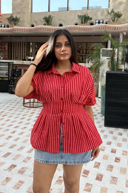 Scarlet Coral Stripe Corset Shirt.