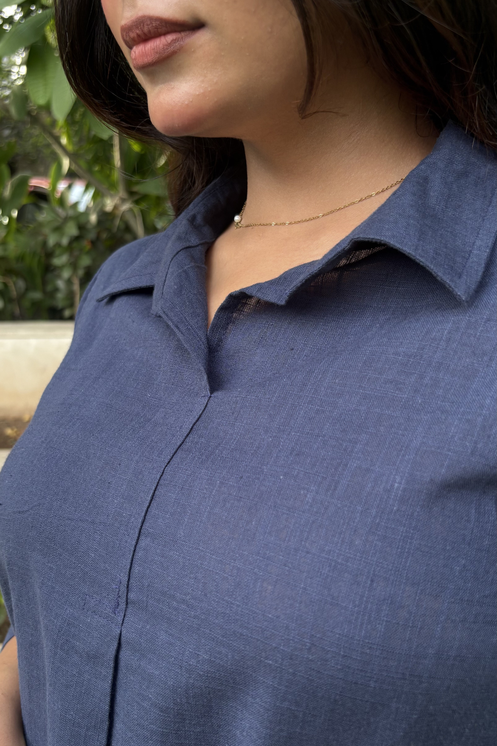Navy Blue Shirt Collar Kurta Set with Palazzo