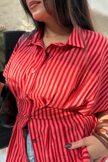 Scarlet Coral Stripe Corset Shirt.