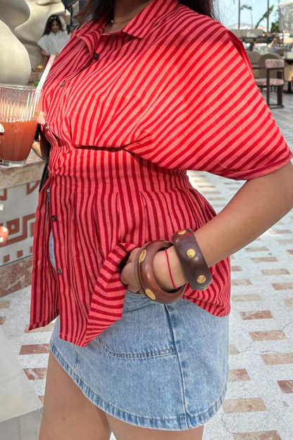 Scarlet Coral Stripe Corset Shirt.